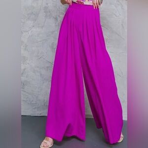 Magenta Pleated High Waist Pants